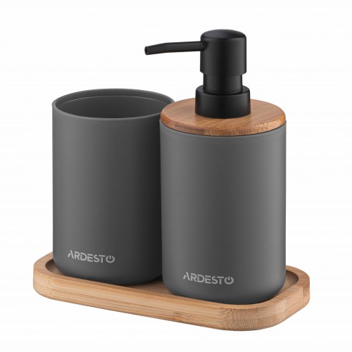 Набір для ванної кмінати Ardesto Minimalism 360мл, 3 предмети, поліпропілен, бамбук, сірий темний Набір для ванної кмінати Ardesto Minimalism 360мл, 3 предмети, поліпропілен, бамбук, сірий темний