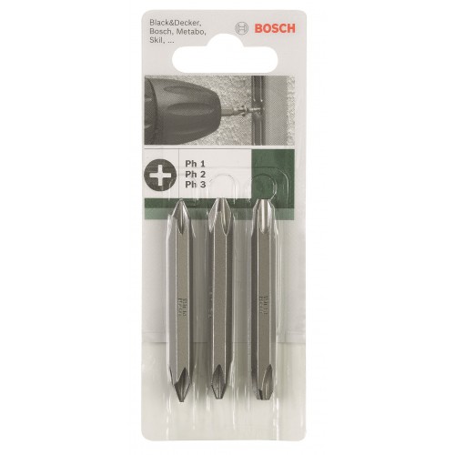 Bosch Біти двосторонні PH/PH 1/2/3, 60мм, 3шт Bosch Біти двосторонні PH/PH 1/2/3, 60мм, 3шт