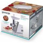 Gorenje М'ясорубка, 1600Вт, 2,2кг/хв, 2 решітки, пластик, білий