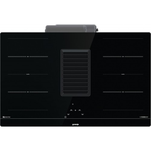 Gorenje Варильна поверхня індукційна, 83см, розширена зона, вбудована витяжка, 620м.куб/год, чорний