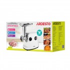 ARDESTO М'ясорубка, 1600Вт, продук.-1.6кг/хв, 3 решітки + для ковб., кеббе, 3 терки, пластик, біло-сріблястий