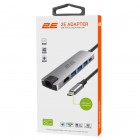 Хаб 2E USB-С > 2хUSB-A 2.0/USB-A 3.0/USB-C PD/HDMI/Ethernet, 0.15м, сірий