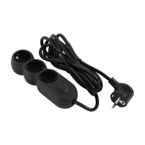 2E Подовжувач мережевий Plus 3хТип F, 3х1мм кв, 10A, 3м, чорний