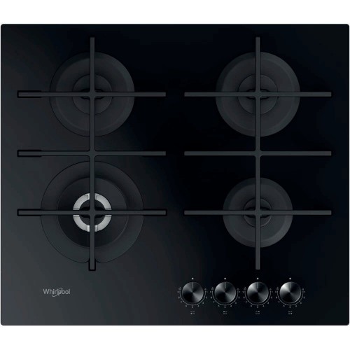 Whirlpool Варильна поверхня газова на склі, 60см, чавун, конфорка з подвійним рядом полум'я, чорний