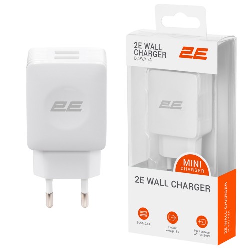 2E Мережевий ЗП 2Е USB Wall Charger Dual DC5В/4.2А, білий 2E Мережевий ЗП 2Е USB Wall Charger Dual DC5В/4.2А, білий