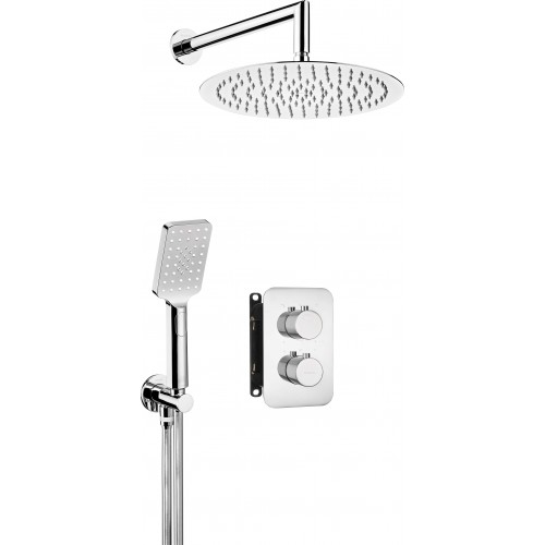 Deante Душевий набір Box з термостатичним змішувачем, верхній душ круг., лійка, кріпл. - прихованого монтажу, хром Deante Душевий набір Box з термостатичним змішувачем, верхній душ круг., лійка, кріпл. - прихованого монтажу, хром