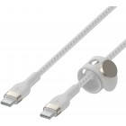 Belkin Кабель USB-C > USB-C заряджання/синхронізації 2м, 60Вт, Type-C, плетений, силіконовий, з ремінцем на магніті, білий
