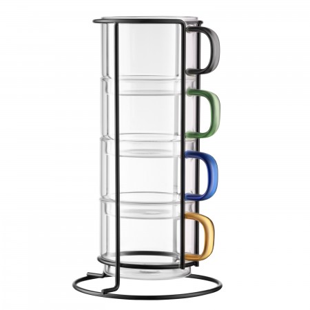 Набір чашок з підставкою Ardesto 350мл, 4шт, боросилікатне с