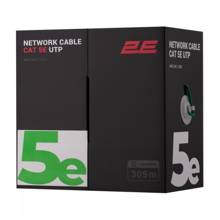 2E Кабель CAT 5e, U-UTP, 305м, AWG 24/1, LSZH, зелений
