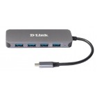 D-Link USB-Концентратор DUB-2340 3xUSB3.0, 1xUSB3.0 (Швидка зарядка), 1xUSB-C/PD, USB-C
