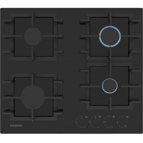 Siemens Варильна поверхня газова на склі, 60см, чавун, чорний Siemens Варильна поверхня газова на склі, 60см, чавун, чорний