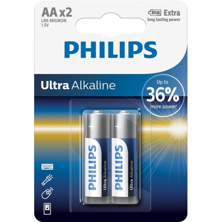 Philips Батарейка Ultra Alkaline лужна AA блістер, 2 шт