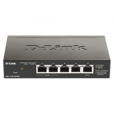 D-Link Комутатор DGS-1100-05PD 5xGE, (2xGE, 2xGE PoE, 1xGE P
