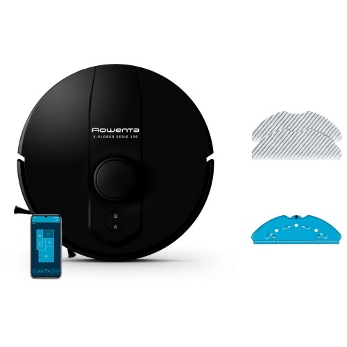 Rowenta Робот-пилосос миючий X-Plorer Serie 135 Standart, 5000ПаВт, h=9.5см, 0.35л, конт пил -0.32л, вода - вологе прибирання, автон. робота до 120хв, чорний