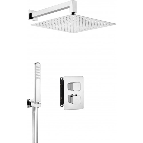 Deante Душевий набір Box з термостатичним змішувачем, верхній душ квадрат., лійка, кріпл. - прихованого монтажу, хром Deante Душевий набір Box з термостатичним змішувачем, верхній душ квадрат., лійка, кріпл. - прихованого монтажу, хром