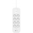 Belkin Подовжувач-фільтр мережевий 8хТип F, 3x1.5мм кв, 16А, USB-A/USB-C 18Вт, з захистом від перенапруги, 2м, білий Belkin Подовжувач-фільтр мережевий 8хТип F, 3x1.5мм кв, 16А, USB-A/USB-C 18Вт, з захистом від перенапруги, 2м, білий