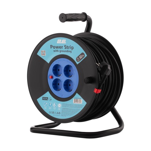 2E Подовжувач мережевий 4хТип F, 3х1.5мм кв, 16A, на котушці, 50м, чорно-синій 2E Подовжувач мережевий 4хТип F, 3х1.5мм кв, 16A, на котушці, 50м, чорно-синій