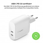 Зарядний пристрій мережевий Belkin 40Вт 2хUSB-С PD, білий