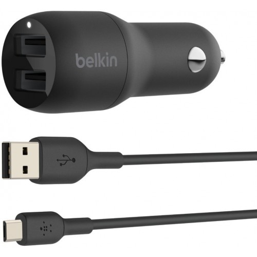 Belkin Автомобільний ЗП Car Charger 24W Dual USB-A, USB-A - MicroUSB, 1m, black