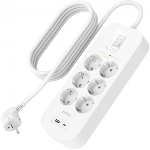 Belkin Подовжувач-фільтр мережевий 6хТип F, 3x1.5мм кв, 16А, USB-A/USB-C 18Вт, з захистом від перенапруги, 2м, білий Belkin Подовжувач-фільтр мережевий 6хТип F, 3x1.5мм кв, 16А, USB-A/USB-C 18Вт, з захистом від перенапруги, 2м, білий