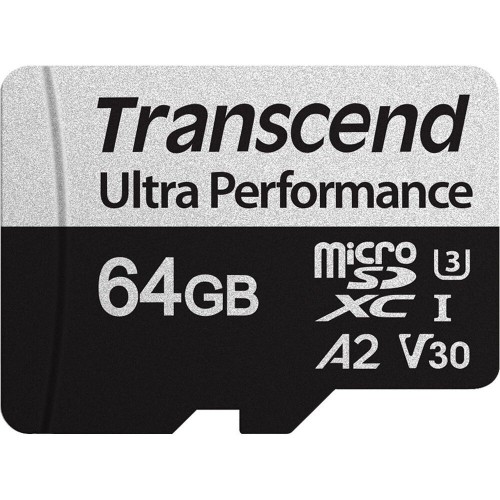 Transcend microSDXC 340S[Карта пам'яті  microSD 64GB C10 UHS-I U3 A2 R160/W80MB/s + SD]