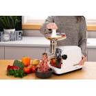ARDESTO М'ясорубка, 1750Вт, продук.-2 кг/хв, 3 решітки + для ковб., кеббе, 4 терки,насадка для томатів, пластик, біло-сріблястий