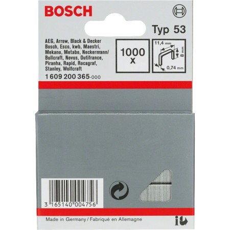 Bosch Скоби металеві, тип 53, 8х11.4х0.74мм, 1000шт