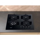 Whirlpool Варильна поверхня газова на склі, 60см, чавун, конфорка з подвійним рядом полум'я, чорний