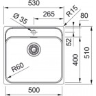 Мийка кухонна Franke Smart, нерж.сталь, прямокутник, без крила, 500х400мм, чаша - 1, монтаж врівень, SRX 210-50 TL, нерж поліров.