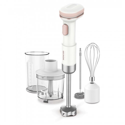 Блендер Sencor заглибний Pulse, 180Вт, 4в1, чаша-700мл, безпровідний, USB-C, капучинатор, біло-рожевий
