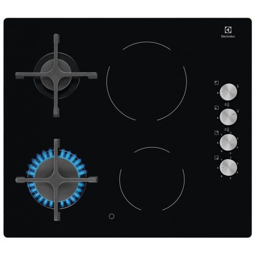 Electrolux Варильна поверхня комбінована (2 газ + 2 склокерам.), 60см, чавун, чорний