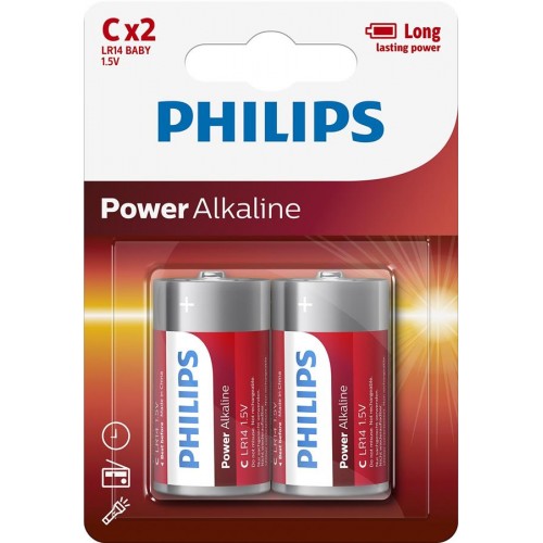Philips Батарейка Power Alkaline лужна C(LR14) блістер, 2 шт