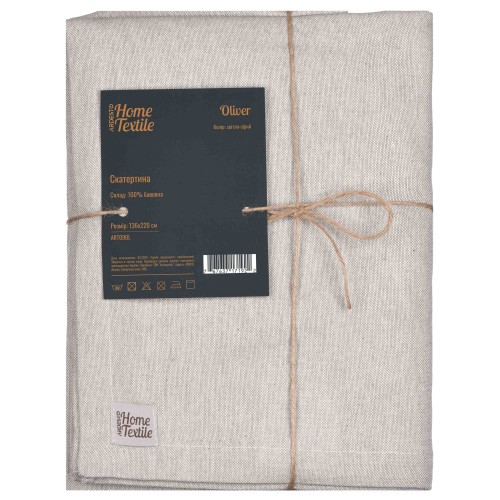 ARDESTO Скатертина Oliver, 136х220см, 100% бавовна, сірий світлий ARDESTO Скатертина Oliver, 136х220см, 100% бавовна, сірий світлий
