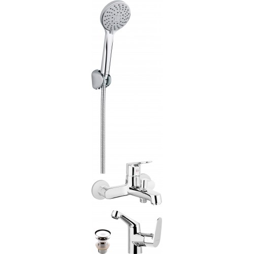 Deante Набір змішувачів 3в1 Chaber, BGC_010M + BGC_021N + NEE_041K, (ванна, раковина, душ), сріблястий Deante Набір змішувачів 3в1 Chaber, BGC_010M + BGC_021N + NEE_041K, (ванна, раковина, душ), сріблястий