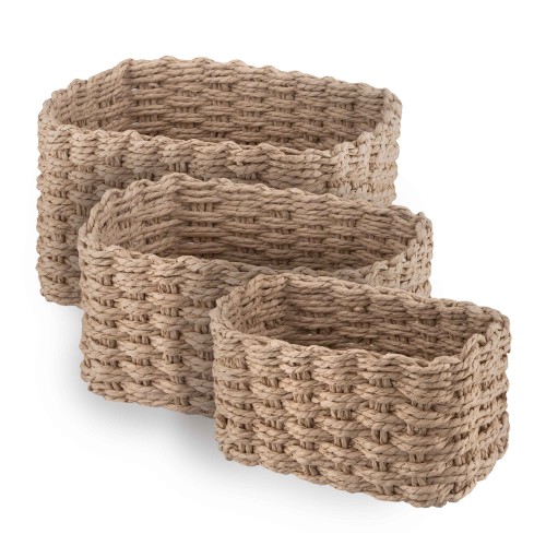 Набір кошиків плетених для зберігання Ardesto Prestigio (3.3/2.2/1.4л), 3 предмети, паперовий шпагат, бежевий Набір кошиків плетених для зберігання Ardesto Prestigio (3.3/2.2/1.4л), 3 предмети, паперовий шпагат, бежевий