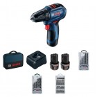Bosch Шурупокрут-дриль акумуляторний GSR 12V-30, 12В 2х2Аг, 18/30 Нм, 20+1, 420/1600об/хв, ЗП, кейс, набір оснастки, 0.89 кг