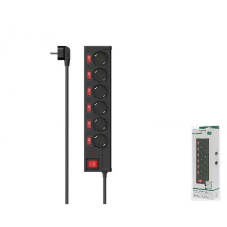 HAMA Подовжувач-фільтр мережевий 6хТип F, 3х1.5мм2, 16А, 1,4