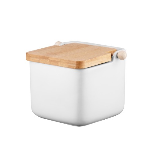 ARDESTO Цукорниця Midori 12х12х11см, 840мл, кераміка, бамбук, біла ARDESTO Цукорниця Midori 12х12х11см, 840мл, кераміка, бамбук, біла
