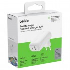 Belkin Зарядний пристрій мережевий 42Вт USB-C PD PPS 30Вт, USB-A 12Вт, білий