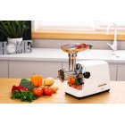 ARDESTO М'ясорубка, 1750Вт, продук.-2 кг/хв, 3 решітки + для ковб., кеббе, 4 терки,насадка для томатів, пластик, біло-сріблястий