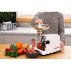 ARDESTO М'ясорубка, 1750Вт, продук.-2 кг/хв, 3 решітки + для ковб., кеббе, 4 терки,насадка для томатів, пластик, біло-сріблястий