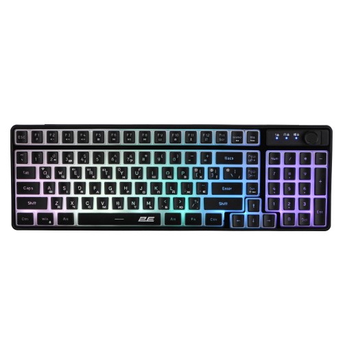 2E Gaming Клавіатура мембранна KG390 100key, USB-A/WL/BT, EN/UA, RGB, чорний
