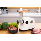 ARDESTO М'ясорубка, 1600Вт, 1.6кг/хв, 3 решітки, насадка для ковбас, кеббе, пластик, білий