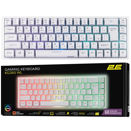 2E Gaming Клавіатура ігрова KG360 RGB 68key WL White Ukr 2E Gaming Клавіатура ігрова KG360 RGB 68key WL White Ukr