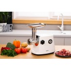 ARDESTO М'ясорубка, 1600Вт, продук.-1.6кг/хв, 3 решітки + для ковб., кеббе, 3 терки, пластик, біло-сріблястий