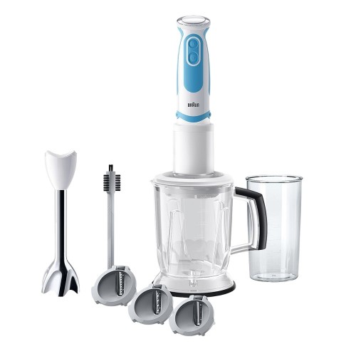 Braun Блендер заглибний, 1000Вт, чаша-600мл, насадка спіралайзер, 21 швидкість, біло-блакитний