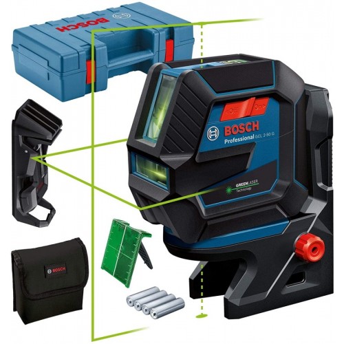 Bosch Нівелір лазерний Professional GCL 2-50 G, до 15 м, ± 0.3 мм/м, в чемодані з тримачем RM 10, затиском DK 10, чохлом, мішенню, 0.58 кг