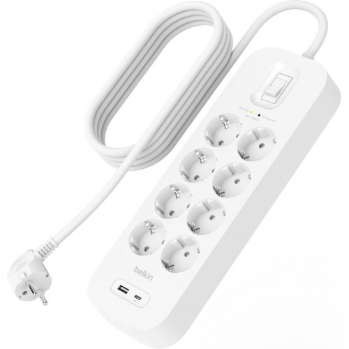 Belkin Подовжувач-фільтр мережевий 8хТип F, 3x1.5мм кв, 16А, USB-A/USB-C 18Вт, з захистом від перенапруги, 2м, білий Belkin Подовжувач-фільтр мережевий 8хТип F, 3x1.5мм кв, 16А, USB-A/USB-C 18Вт, з захистом від перенапруги, 2м, білий