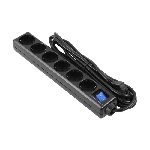 2E Подовжувач мережевий 6хТип F, 3х1.5мм кв, 16A, 3м, чорний 2E Подовжувач мережевий 6хТип F, 3х1.5мм кв, 16A, 3м, чорний