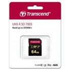 Transcend SDXC/SDHC 700S[Карта пам'яті SD 64GB C10 UHS-II U3 R285/W220MB/s 4K]